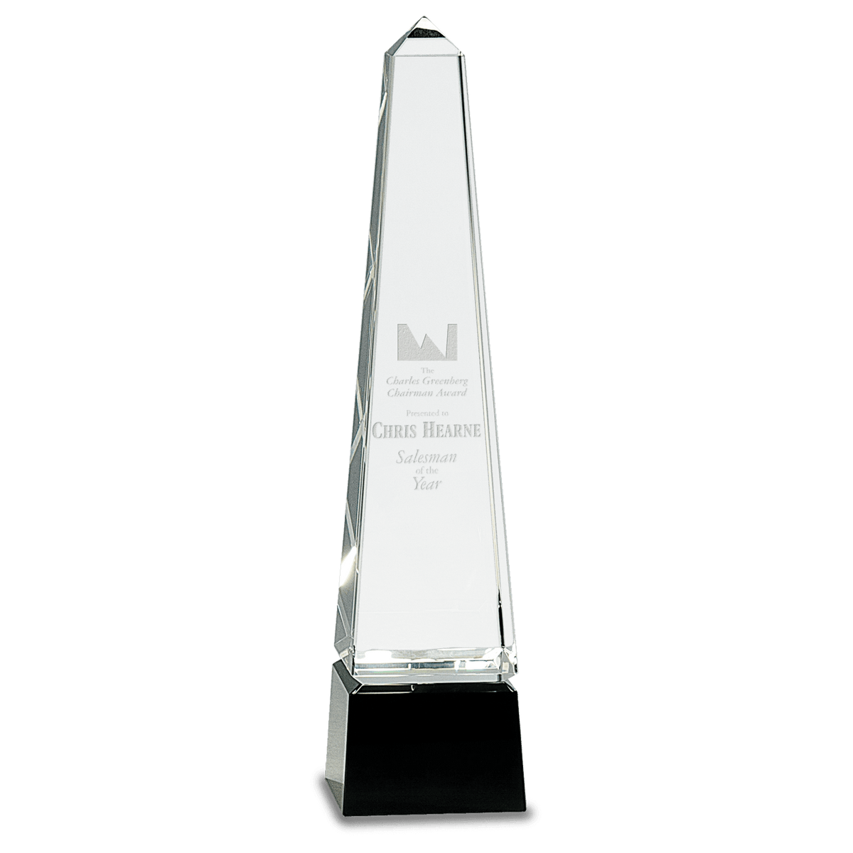 Large Obelisk Crystal on Black Pedestal Base