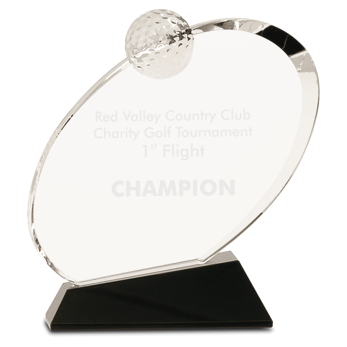 Large Clear Crystal Oblong Golf Award on Black Crystal Base