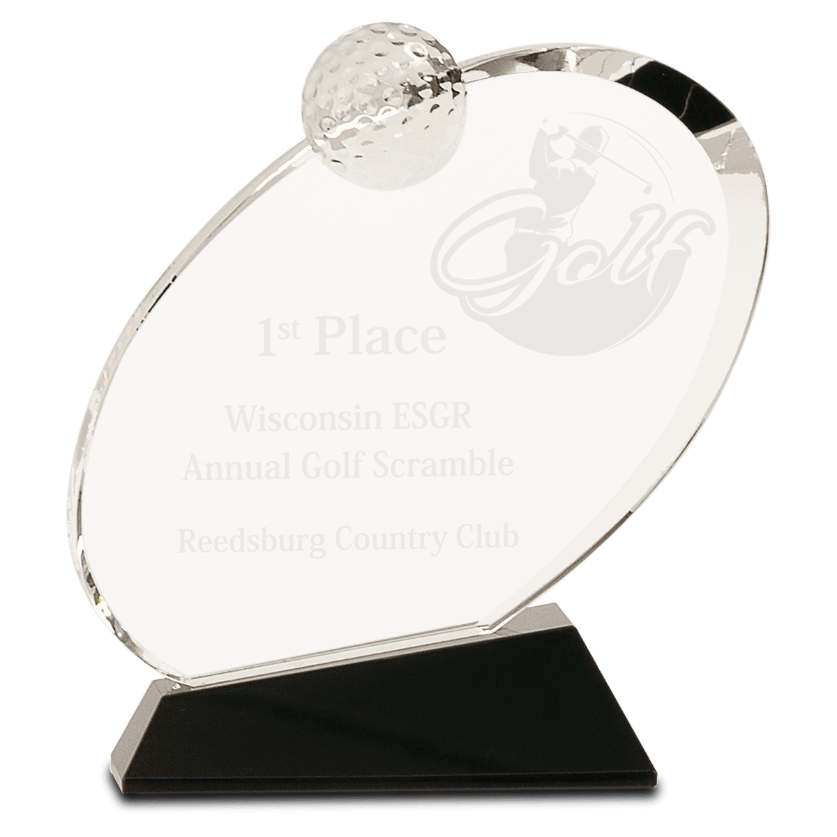 Medium Clear Crystal Oblong Golf Award on Black Crystal Base