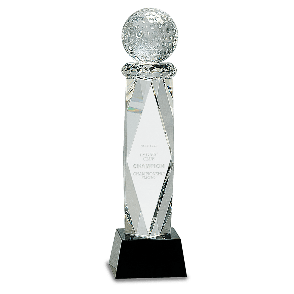 Clear Crystal Golf Ball on Facet Column w/Black Base