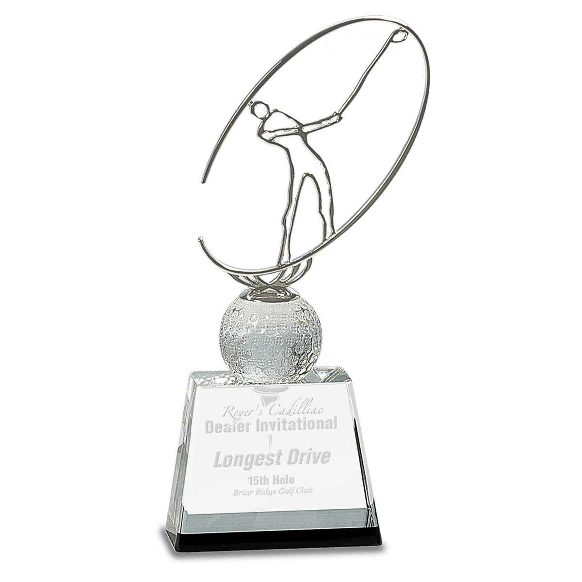 Small Clear/Black Crystal Golf Award with Silver Metal Oval Figure