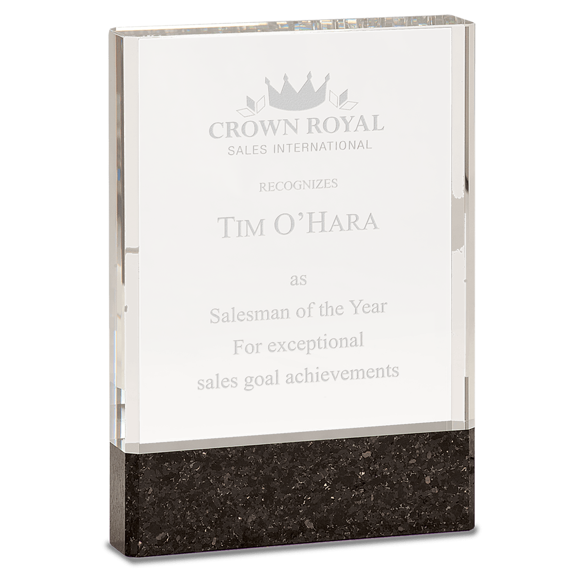 Medium Clear Fusion Crystal Award with Genuine Black Marble
