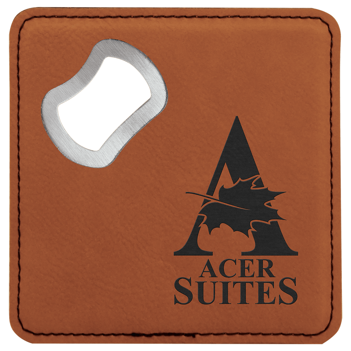 4" x 4" Square Laserable Leatherette Bottle Opener Coaster (Buy 3, Get 1 Free)