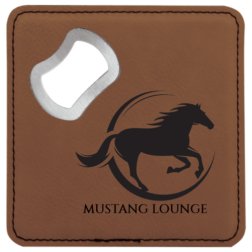 4" x 4" Square Laserable Leatherette Bottle Opener Coaster (Buy 3, Get 1 Free)